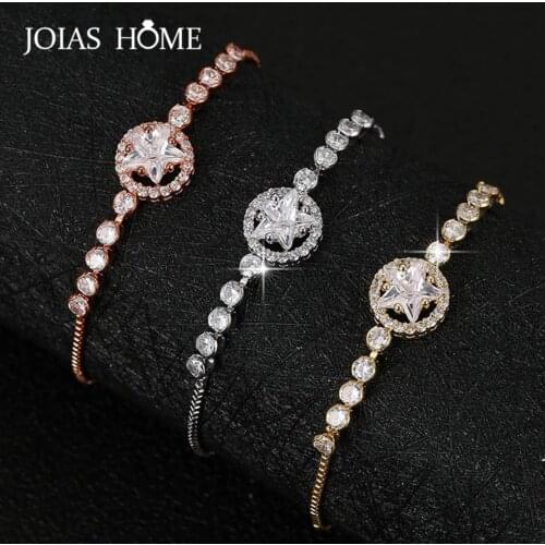 JoiasHome Trendy Womens Bracelet Star shaped Zircon Silver 925 Jewelry Gemstone Gift for Best Friend Korean Simple design Chic