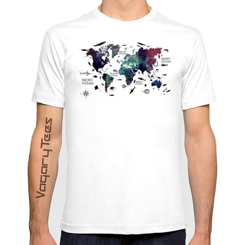 Hipster The Corlorful World Men T-Shirt Short Sleeve World Oceans Fishes Map Printed Tshirts O-Neck Cool Tops Funny Tees