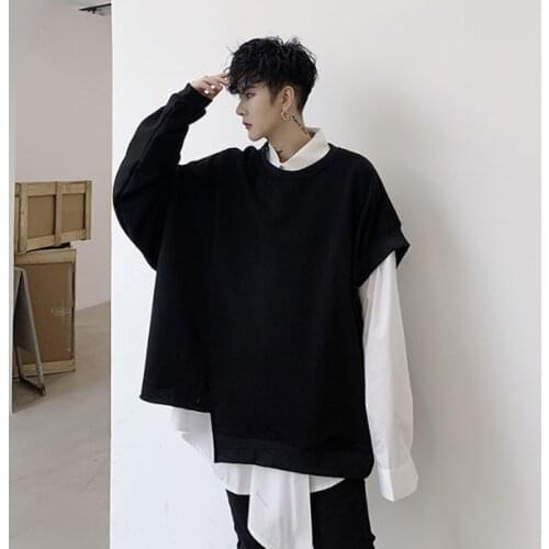 Men Irregular Bat Sleeve Loose Casual Black Pullover Hoodie Male Women Japan Style Streetwear Punk Gothic Sweatshirt Coat