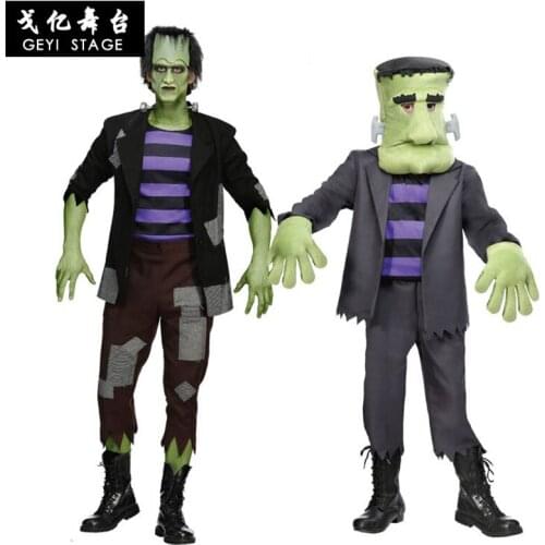 New Frankenstein green costume muscle halloween costume for kids boy adult cosplay mens Jumpsuit with mask Accessories