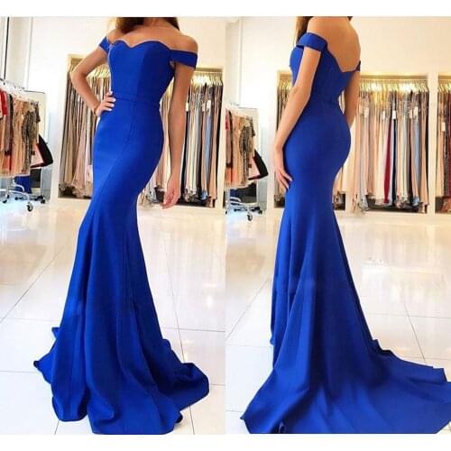 2021 Off Shoulder Mermaid Bridesmaid Dresses Long Zipper Back Sweep Train Simple Prom Party Dresses Vestidos de Fiesta Cheap