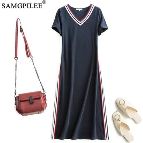 Maxi Women Dress Plus Size Casual A-line Solid Short Sleeve Cotton Dresses Women Mid-calf Empire Cotton Dresses Women 3XL