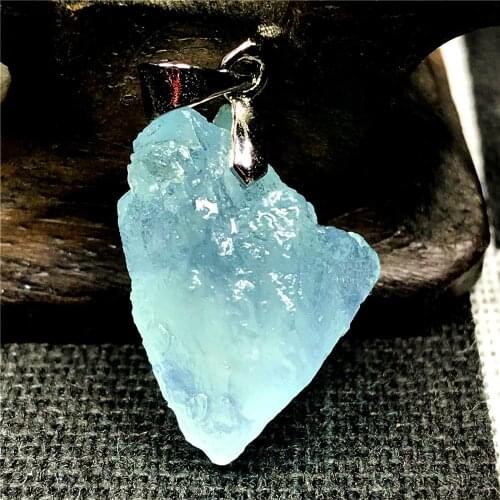 Genuine Natural Ocean Blue Aquamarine Pendant Jewelry For Woman Men Silver Stone Silver 19x15x10mm Beads Clear Gemstone AAAAA