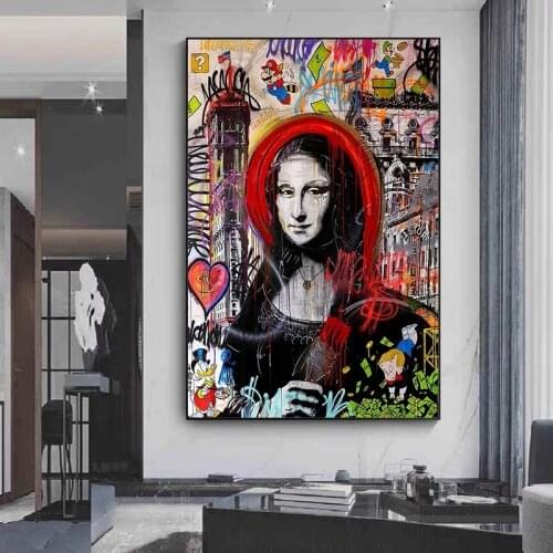 Pop Art Canvas Prints Mona Lisa Street Art Graffiti Poster Modern Abstract Home Room Decor Paintings for Interior Frameless