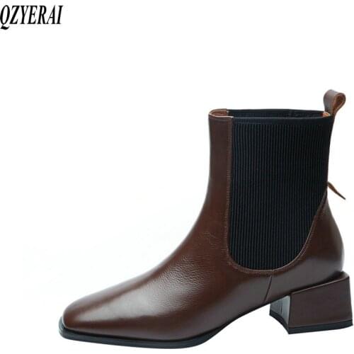 QZYERAI 2020 New winter Genuine leather Women boots ankle Short boots Chelsea Female boots cowhide warm Women shoes