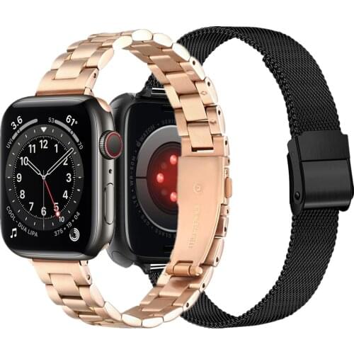 For apple watch se thin Stainless Steel band series 6 5 4 40mm 44mm women Girls strap for iwatch 3 38mm 42mm Bracelet correa