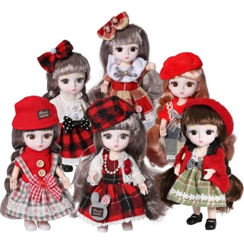 1/12 BJD Doll 16CM Ball Jointed Doll DIY Toys With Full Set Red Clothes Hat Shoes Wig Makeup Surprise Christmas Gift For Girls