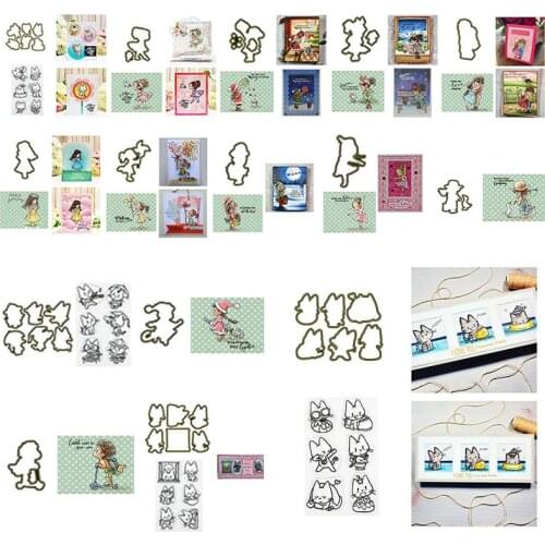Mixed Little Ballet Christmas Girls Boys Cats Cutting Dies Matching Clear Stamp DIY Scrapbooking Card Album Making New Stencil