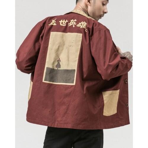 TANG 2019 Drop Shipping Autumn Hero Kanji Japanese Street Cotton Jacket Black Red Hip Hop Coat Us Size XS-XXL