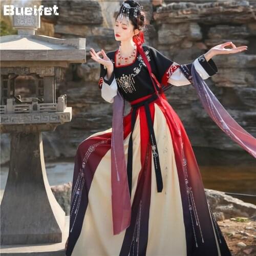 Ancient Hanfu Folk Dance Costume Women Traditional Hanfu Clothing Han Dynasty Oriental Princess Elegance Tang Dynasty Dance Wear
