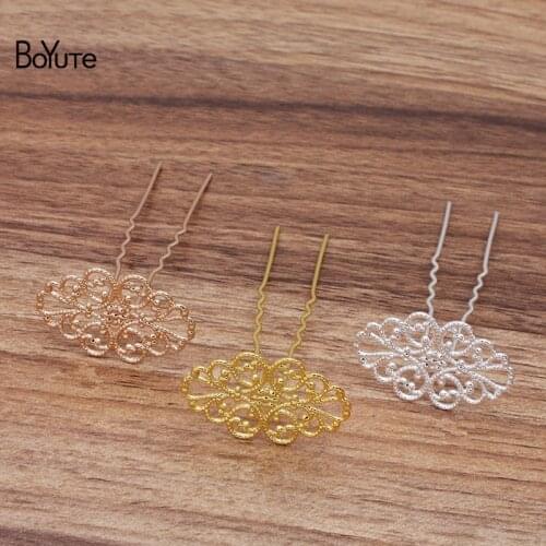 BoYuTe (20 Pieces/Lot) 20*32MM Filigree Flower Plate Welding 65*12*1.2MM Hair Fork Hairpin Diy Hair Jewelry Accessories