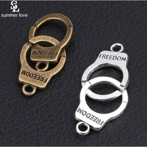 Wholesale 10pcs Vintage 2 Holes Handcuff Freedom Connector Charm for Bracelet Necklace Making Accessories DIY Jewelry Findings
