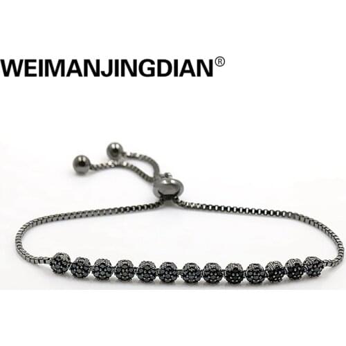 WEIMANJINGDIAN Cubic Zirconia Black CZ Crystal Small Flower Bolo Bracelet Adjustable Size