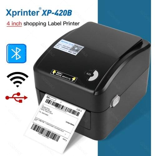 XP-420B Black Thermal Label Printer Bluetooth Barcode 40-108mm 4inch USB Wifi Shipping Waybill Express Windows Fast Printing
