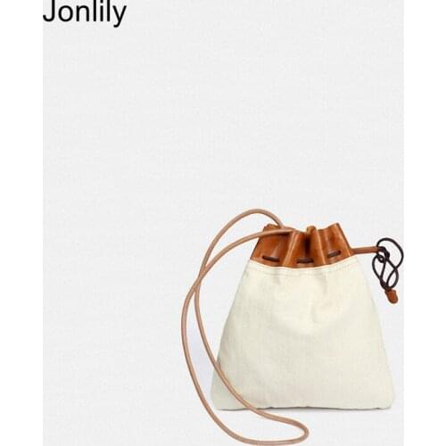 Jonlily Women Genuine Leather Retro Canvas Shoulder Bag Mini Crossbody Bag Sling Bag Fashion Daybag Elegant Purse -KG566