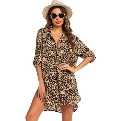 11 Colors Hot Summer Women Leopard Blouse Swim Cover-Ups Female Beach Boho Tops Bathing Tops Beach Bikini Cover Up Outfits