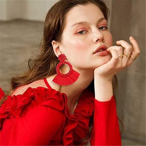 Womens Girls Handmade Bohemian Beaded Hoops Round Tassels Earrings Fashion Jewelry Threaded Tassel Pendants Gift For Mon Sister