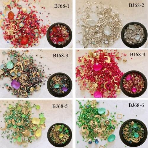 1Jar Nail Art Mix Decorations Crystal Gem with metal stud Mixed in Jar BJ68