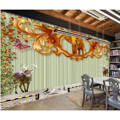 Custom photo 3d wallpaper Hand painted flowers elephant tooling living room home decor 3d wall murals wallpaper for walls 3 d