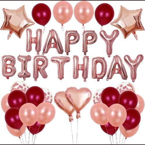 46 Pcs Rose Gold Birthday Party Decoration Set Happy Birthday Letter Banners Aluminum Film Balloons Kids Foil Heart Ballon Decor