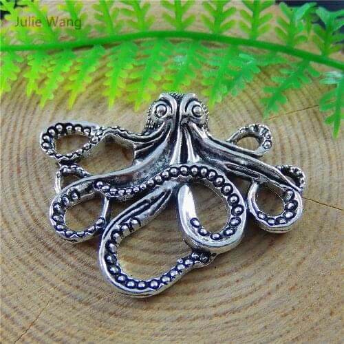 Julie Wang 5PCS Antique Silver Color Lovely Vivid Squid Pendants Charms Jewelry Earring Necklace Suspension Accessory51504