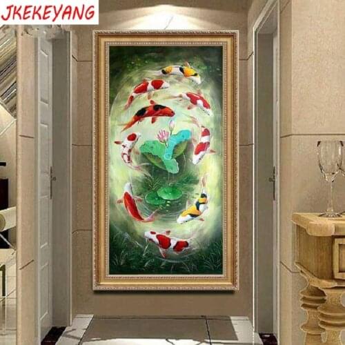 5D DIY Diamond Painting Koi fish and flowers Home Decor Embroidery Mosaic Picture Handcraft Kit Large Size j3009
