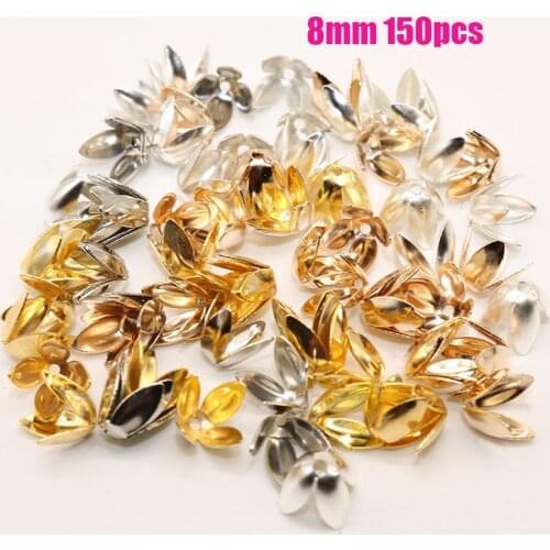 8mm Wholesale 150pcs/lot Metal Four Leaves Bead Cups Silver Color Flower Petal Spacer Beads Caps Charms For Jewelry Making