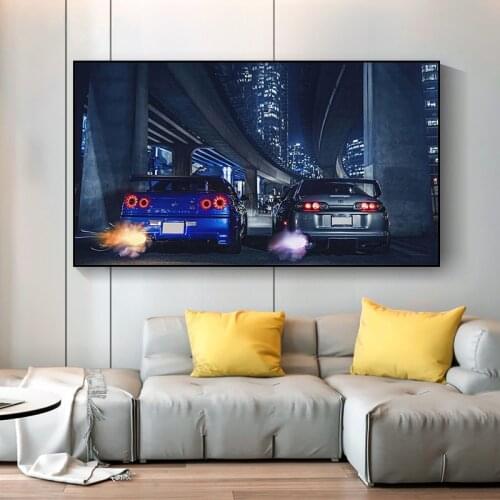 Automotive Art Wall Frame GTR R34 VS Modern Oil Painting Poster and Print on Vehicles Living Room Bedroom Home Decor Bezel-less