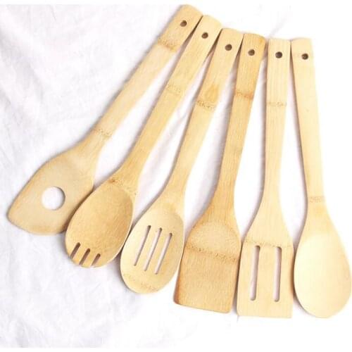 Bamboo spoon spatula 6 Styles Portable Wooden Utensil Kitchen Cooking Turners Slotted Mixing Holder Shovels LX1493