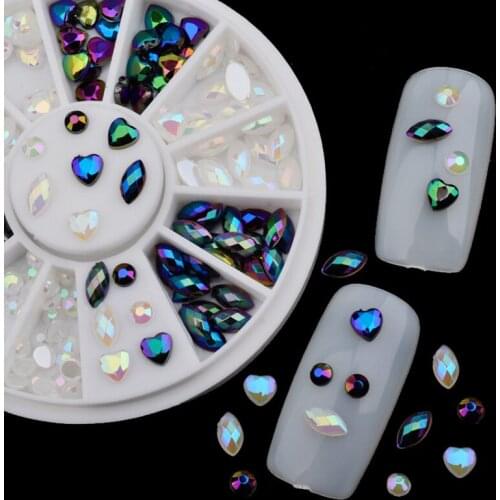 White AB Black Glitter Nail Rhinestone Pearls Wheel Round Heart Designs Acrylic Flat Back Charm Nail Art Decorations