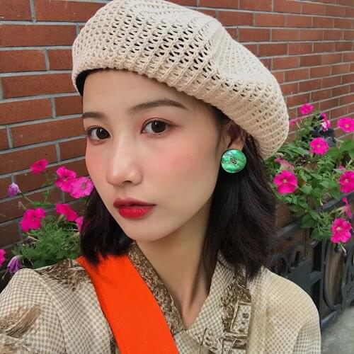 British Retro Beret Female Summer Thin Section Japanese Hollow Breathable Tide Korean Version of Wild Knitted Painter Hat Female