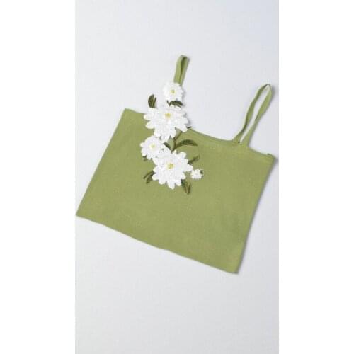 Sequin flower embroidery Korean Camisoles Women Sweet Fashion Knitted Blouses Casual Sleeveless Straps Female Shirts Chic Top