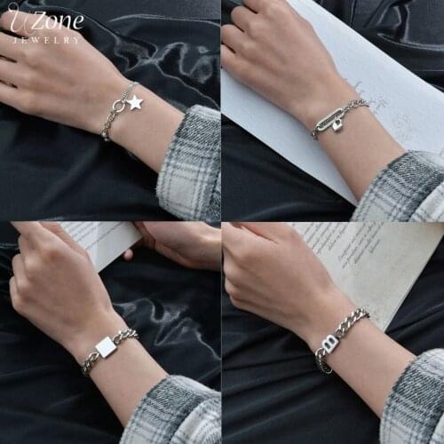 UZone Charm Various Shape Star Heart Square Bracelets Stainless Steel Pendant Chain Bracelet for Women Birthday Present Jewelry