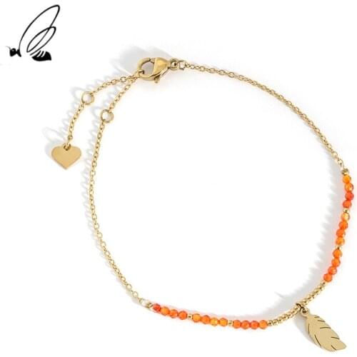 Stainless Steel Crystal Bracelets Gold Chain Gift For Women Feather Design Aesthetics Personalized Accessories Bohemia Jewellery