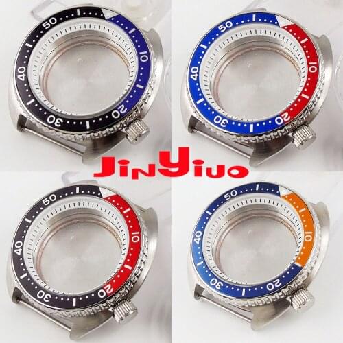 Steel 45mm Many colors circle Automatic Brushed Watch Case fit NH35A NH36A Alloy Insert Sapphire Glass Unidirectional Bezel