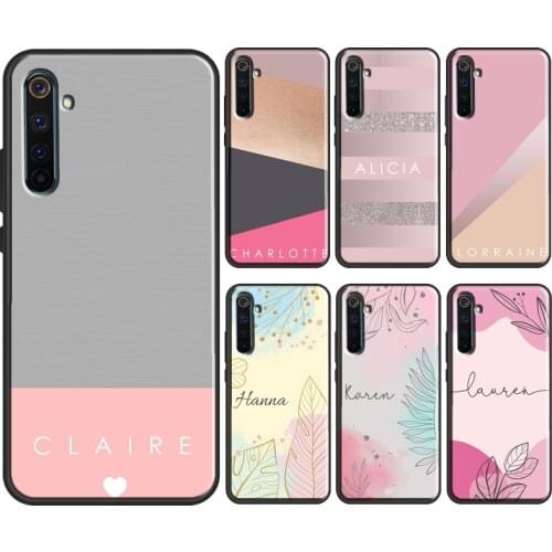 PERSONALISED name initial Pink Case For OnePlus 9 Pro 8 Nord 8T Cover For OPPO Realme C3 C15 C21 GT Neo 7i Q3 6 7 8 Pro