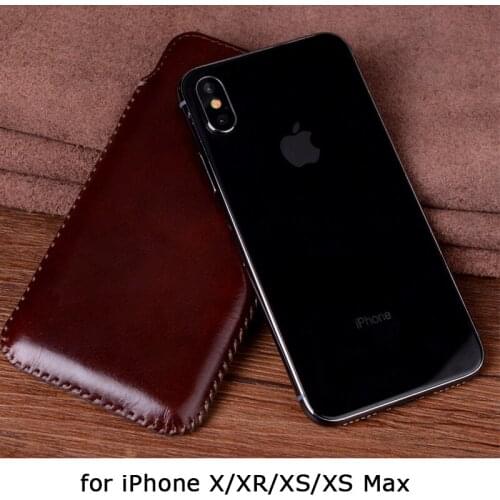Phone Pouch for iPhone XS Max Case+Tempered Glass Screen Protector for iPhone XS Genuine Leather Cover for iPhone XR iPhone 9