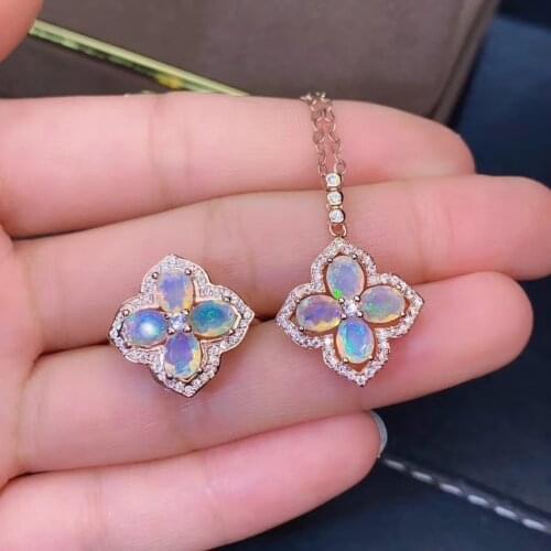 Flower opal Natural Opal jewelry set Natural Real Opal 925 sterling silver 1pc pendant,1pc ring