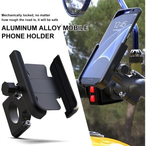 Motorcycle Handlebar Mount Aluminum Alloy Bike Scooters Phone Holder Adjustable Moblie Cell Phone Stand for 4-7 inch Smartphones