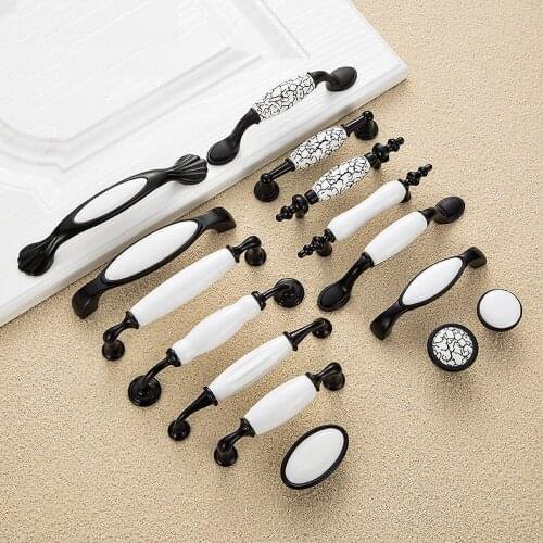Door Handle Catch Pull Grip Furniture Cabinet Drawer Pitch-row 128 96 76mm Zinc Alloy Modern Oval Matte Black White Porcelain