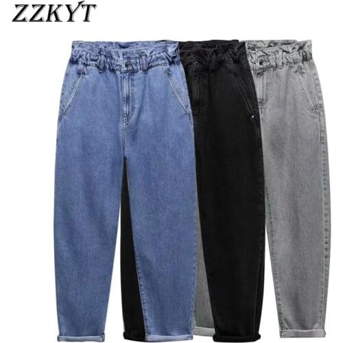 ZZKYT 2021 Women Autumn Vintage Solid Straight Pants Fashion High Waist Elasticity Fly Side Pockets Female Casual Jeans Vestidos