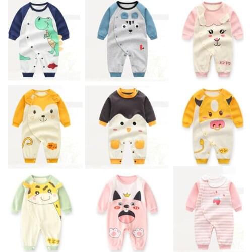 Baby Girl Boy Clothes Spring Autumn Long-Sleeve Trousers Print Splicing One-Piece Jumpsuit Unisex Romper For Newborn Infant Baby