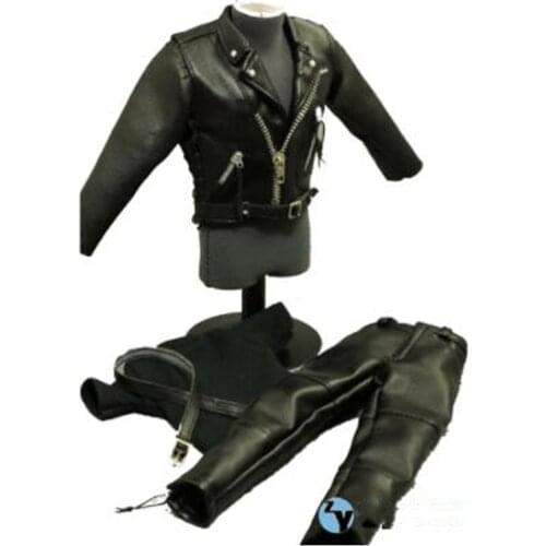 In Stock Costume 1/6 Arnold Schwarzenegger Leather Black Jacket Suits Set Model Toy Fit 12" Male Figure Body Model