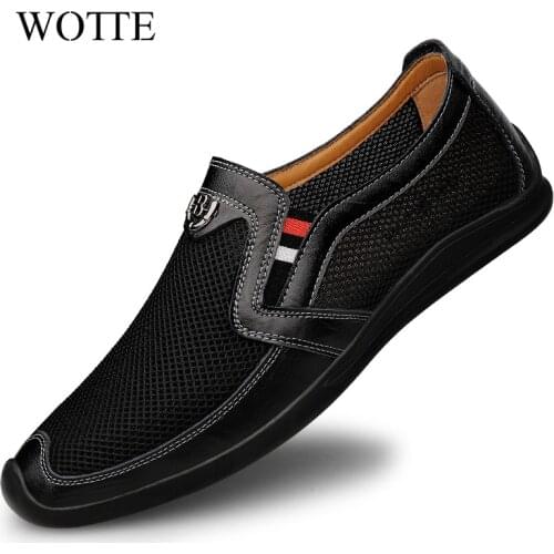 2021 Genuine Leather Loafers Men Luxury Brand Rubber Casual Men Shoes Slip on Breathable Flats Driving Shoes Mens Big Size