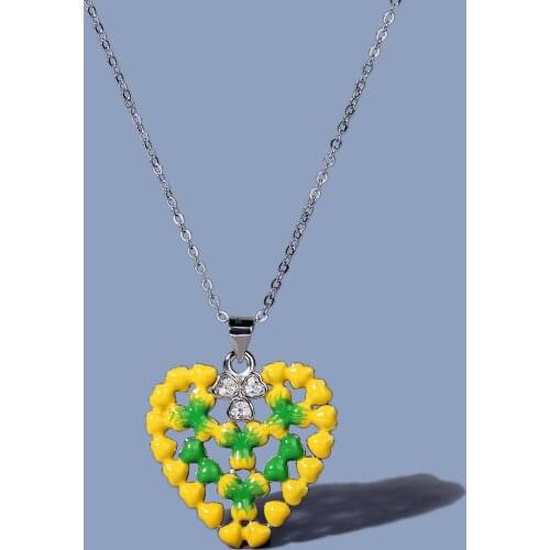Fashion Ladies Necklace Heart-shaped Yellow Green Pendant Necklace Clavicle Chain Handmade Enamel Ladies Jewelry Women Jewelry