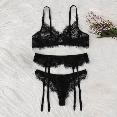 Fashion New Style Sexy Lace High Quality Bra Underwear Garter Three Piece Set