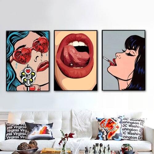 Fashion Red Lips Shoe Sexy Woman Wall Art Canvas Painting Nordic Posters And Prints Wall Pictures For Living Room Home Decor