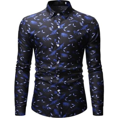 Mens Shirt Autumn Printed Long Sleeve Shirts High quality Slim Fit Party Male Shirts camisa masculina