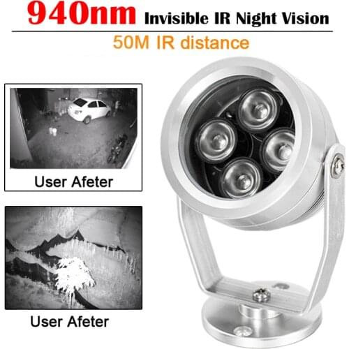 940nm Invisible IR Illuminator 4PCS Infrared LEDS Array 50m Distance IP66 Outdoor Waterproof CCTV Camera Night Vision Fill Light