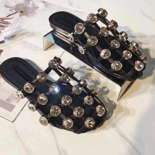 New Arrival Fashion Women Sandals Crystal Breathable Round Toe Solid Color Dress Party Summer Shoes Plus Size 34-41